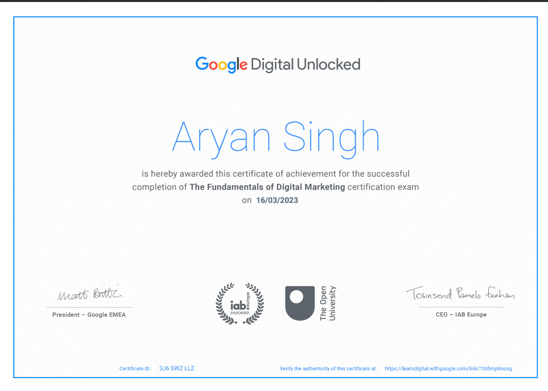 Google Digital Certificate certificate