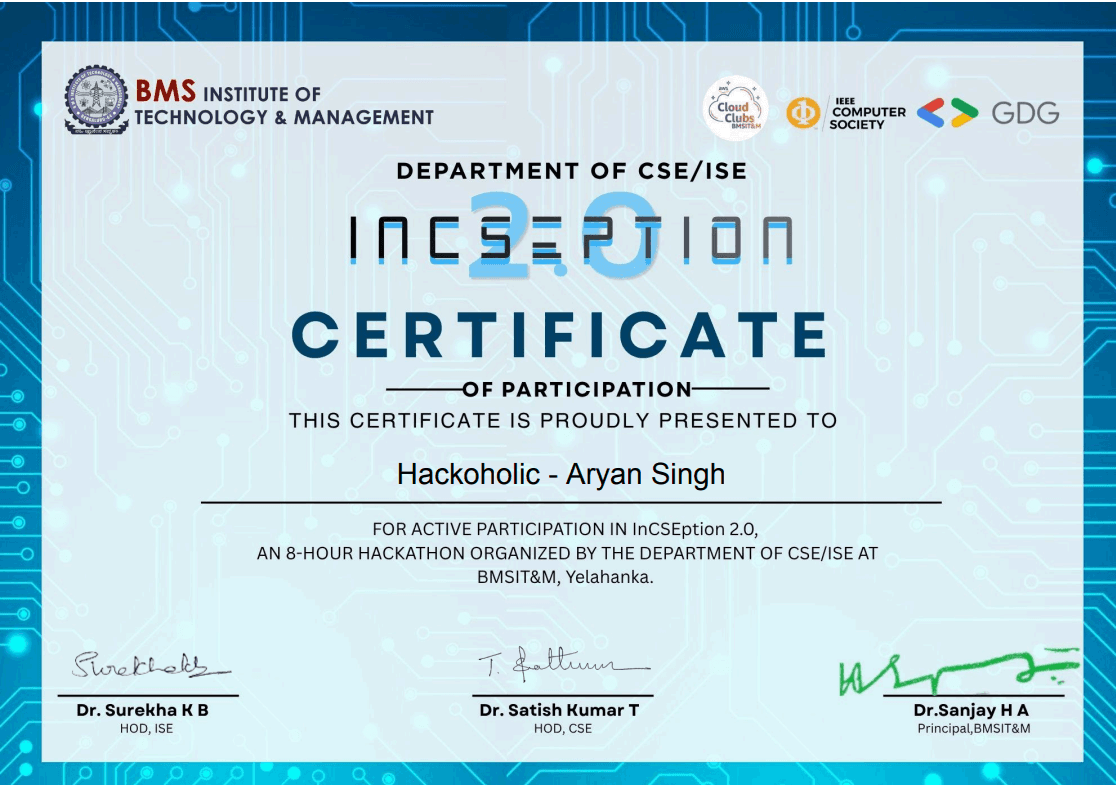 Hackoholic certificate